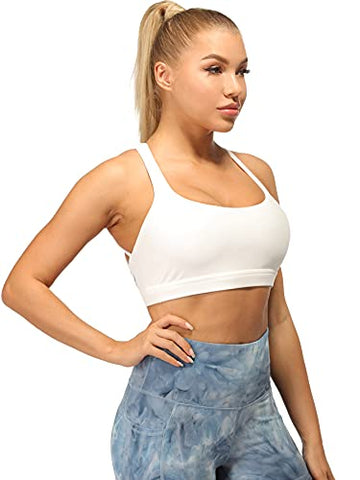 Image of icyzone Sports Bras for Women - Activewear Strappy Padded Workout Yoga Tops Bra Off White