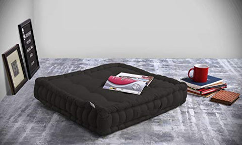 Image of Encasa Homes Square Floor Cushions 50 x 50 x 10 cm - Charcoal Grey - Solid Dyed Canvas with Cotton Filler, Large Size for Seating, Meditation, Yoga, Pooja, Guests, Living Room, Bedroom