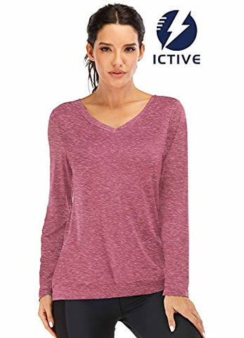 Image of ICTIVE Long Sleeve Workout Shirts for Women Loose fit Workout Tops for Women Backless Summer Long Sleeve Shirts for Women Yoga Shirts Athletic Shirts Gym Tops Running Shirts Rose M