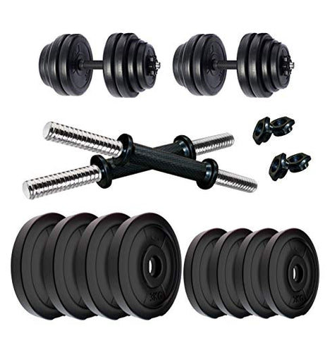 Image of Kore PVC-Dm 16 Home Gym Dumbbells Kit (20 Kg, 3Kg X 4 Plates + 2Kg X 4 Plates), Black