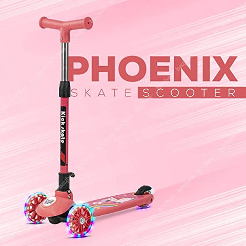 Image of Funbee Phoenix Skate Scooter for Kids, 3 Wheel Kids Scooter with Foldable & Three Height Adjustable Handle, 3 Flashing LED PU Wheels | Kick Skating Scooter for Kids 3 to 6 Years Boys Girls (Dark Pink)