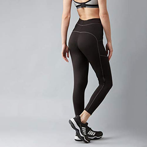 Image of BLINKIN Yoga Gym Workout and Active Sports Fitness Activewear Skinny Fit Leggings & Tights for Women|Girls with Side Pockets(033,Color-Black with Grey Contrast Thread,Size_L)