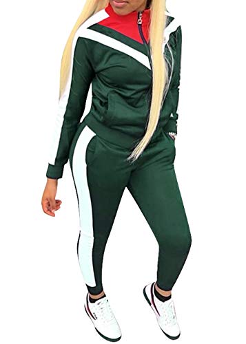 VNVNE Womens Color Block Tracksuit Piece Outfits, Casual Long