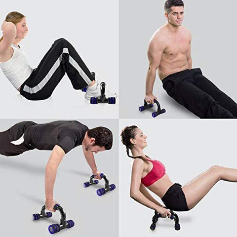 Image of Fitness India Toning Tube Plastic Push Up Bar Tummy Twister AB Roller Full Body Exerciser Home Gym Exercise Equipment (Multicolour) - Combo of 4