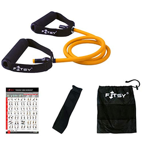 Image of FITSY® Resistance Band Toning Tube + Door Anchor + Carry Pouch + Workout Chart - Orange