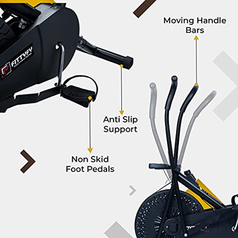 Image of INALSA Air Bike Exercise Cycle Indoor Bike | Cardio Home Workout | Multi Position Handle Grip | Height Adjustable Seat | Cushioned Back Rest | Digital Display | (Black) (FFAB-01R) FITTYFY Range