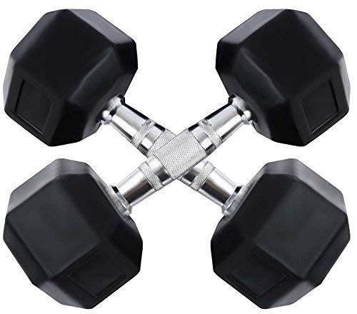 Body Maxx Hex Dumbbells 15 kg Pair, Rubber Dumbbell Set 15kg, Black Rubber Coated Dumbbells with Steel Grip Home Gym Fitness