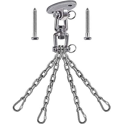 Image of Besthouse Permanent Antirust Stainless Steel 304 Heavy Duty Boxing Punching Bag Chain 300LBS Capacity, Heavy Duty Swing Hangers, 4 Chains and 4 Carabiner, 360° Rotate, 2 Screw for Wooden Sets