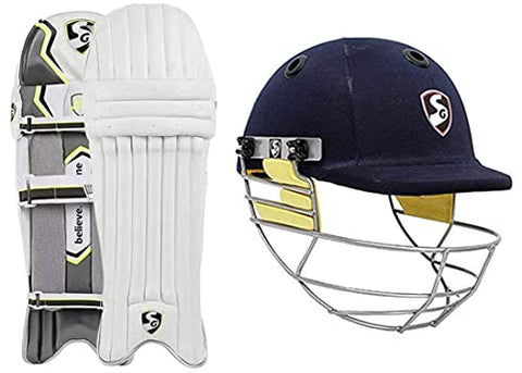 Image of SG Campus Batting Leg Guards, Adult (Assorted)&SG blazetech m Cricket Helmet, Medium