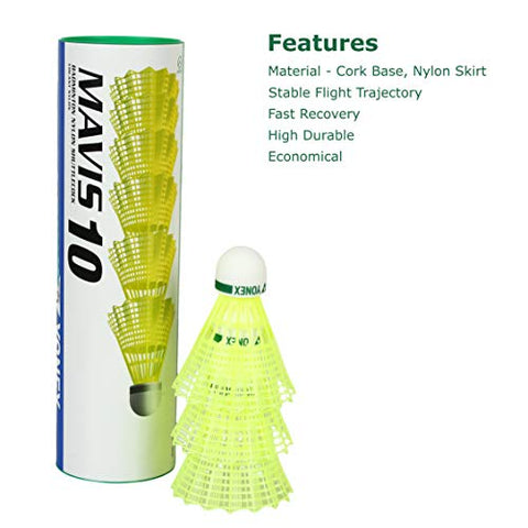 Image of Yonex ZR 100 Light Aluminium Badminton Racquet with Full Cover | Made in India (Black)+Yonex Mavis 10 Nylon Shuttlecock, Yellow, Pack of 6 | Made in Japan (Green Cap)