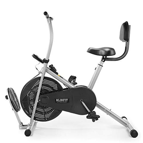 Image of KLIKFIT KF04F Indoor Stationary Air Bike Exercise Cycle with Back Support & Twister Plate with Installation Support for Home Gym Cardio Full Body Weight Loss Workout, Silver, Black