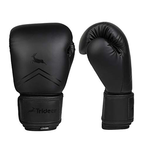Image of Trideer Pro Grade Boxing Gloves, Kickboxing Bagwork Gel Sparring Training Gloves, Muay Thai Style Punching Bag Mitts, Fight Gloves Men & Women (All Black, 12oz)