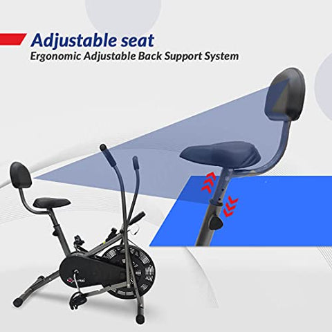 Image of PowerMax Fitness BU-201 Dual Action Air Bike/Exercise Bike with Back Support System for Home Workout, black