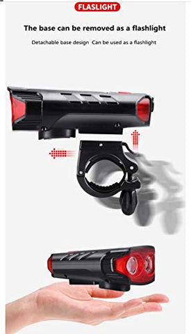 Image of Fastped Bicycle Horn 2 Eyes Front Light Solar With Usb Charging Battery Bike Light With Two Back Lights(Black)