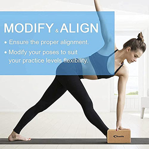 Image of FirstFit Yoga Block | Non-Slip and Supra Grip Natural Cork Yoga Brick | Regular & Handstand Blocks | Wrist Support Wedge | Calf Stretch Wedge | Exercise Accessories for Women & Men
