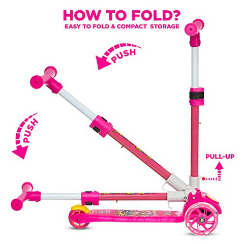Image of NHR Smart Kick Scooter, 3 Adjustable Height, Foldable,Front Wheel Light & PVC Wheels for Kids (3 to 8 Years ,Pink)