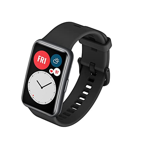 Image of Huawei Watch FIT Smartwatch with Slim Body, 1.64” Vivid AMOLED Display, Quick-Workout Animations, 10 Days Battery Life, Oxygen Saturation Detection, Heart Rate Monitoring, Graphite Black, Free Size