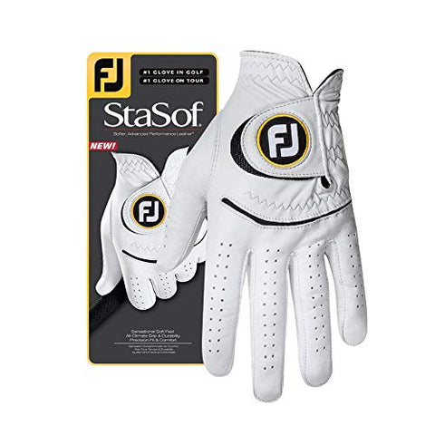 Image of FootJoy Men's StaSof Golf Glove White Medium, Worn on Right Hand