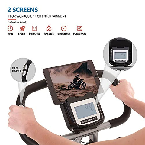 Image of Davcreator Foldable Fitness Exercise Bike, Magnetic Slim Cycle 2-in-1 Recumbent & Upright Stationary Bike with Arm Workout for Home