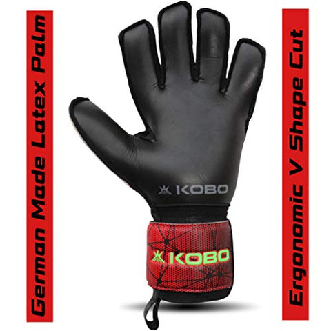 Image of Kobo GKG-06 Football/Soccer Goalie Goal Latex Keeper Gloves, Strong Grip for The Toughest Saves, with Finger Spines to Give Splendid Protection and Comfort, 9.5, with Finger Save