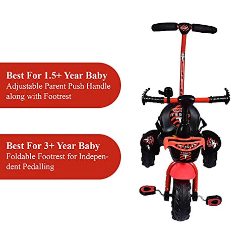 Image of Cosmo Baby Tricycle Kids / Baby Tricycle with Parental Control, Cushion Seat for 12 Months to 84 Months Boys / Girls / Kid Carrying Capacity Upto 30kg- RED