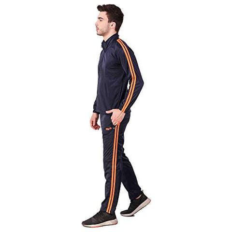 Image of Pro Sports Men's Tracksuit (PRO_TrackSuit_SuperPoly-7000B_L_Navy Blue & Orange_Large)