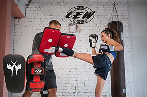 Image of LEW Synthetic Leather Muay Thai MMA Kickboxing Training Single Piece Kick Focus Pads (Red)