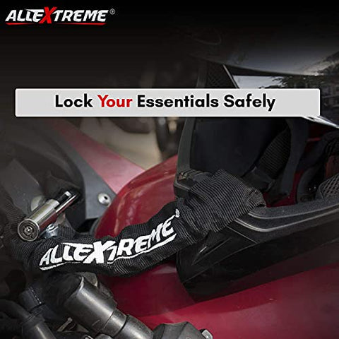 Image of AllExtreme EXBHCL1 Heavy Duty Stainless Steel Helmet Lock Anti-Theft Luggage Secure Chain Lock Device with 2 Keys (Black)