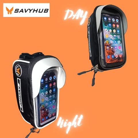Image of SAVYHUB Bike Bicycle Front Frame/Tube Bag waterproof mobile phone holder with sensitive touch screen and waterproof premium material Suitable for all types of mobiles below 7.2 inch