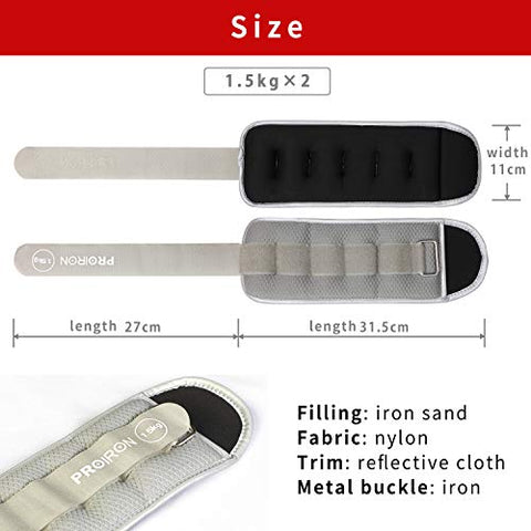 Image of PROIRON Ankle Weights Wrist Leg Weights for Women Men 1.5kg in Pair Reflective Ankle Weight Set for Fitness Exercise Jogging Aerobics