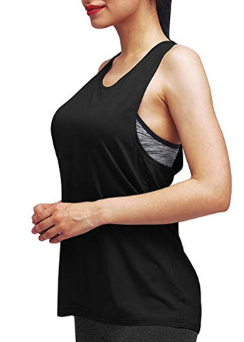Image of Mippo Workout Tops for Women Workout Shirts Yoga Tops Sports Gym Clothes Activewear Tops Muscle Tank Long Athletic Running Racerback Tank Tops for Women Black L