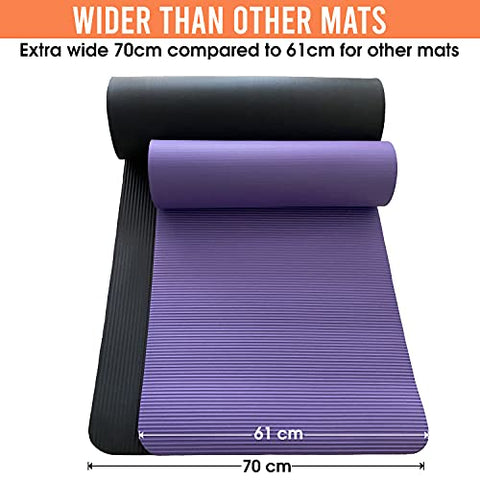 Image of Qatalyze Extra Large and Thick Yoga Mat for Men and Women (6 feet 2.7 inch long, 70 cm wide and 12mm thick), Anti Slip Strong Grip Exercise Mat With Carry Strap for Workout and Gym (Black)