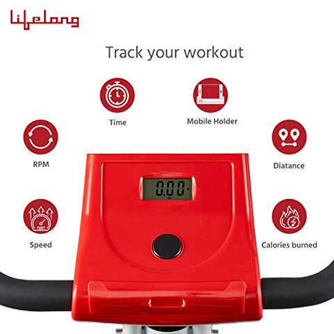 Image of Lifelong LLF135 FitPro Stationary Exercise Belt Bike for Weight Loss at Home with Display and Resistance Control, White (Free Installation Assistance)