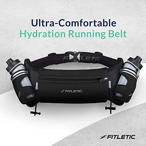 Image of Fitletic Hydra 16 Trail Hydration Belt ‚ Small/Medium, Black | Patented No Bounce Technology for Marathon, Triathlon, Ironman, Trail, 5K, 10K | Running Belt | Race Belt | HD08-C1S