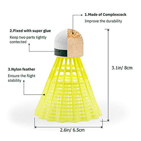 Image of HIRALIY 24 Pack Nylon Badminton Shuttlecocks Birdies, Baseball/Softball Batting Training High Speed Badminton Balls with Stable & Durable, Ideal Hitting Practice for Youth Players Indoor and Outdoor