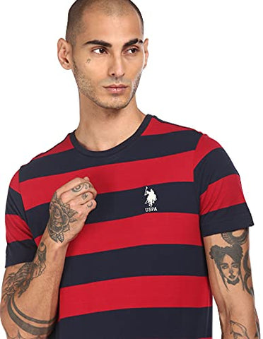 Image of US Polo Association Men's Striped Regular T-Shirt (I686010PLS_Red/Navy XXL)