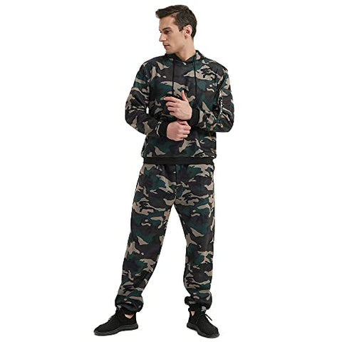 Image of Osmyzcp Men's Jogging Suits Casual Pullover Hoodie 2-Piece Gym Tracksuit Camo Hooded Camo Green 3XL