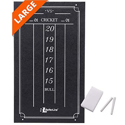 Image of BETTERLINE Large Professional Scoreboard Chalkboard for Cricket and 01 Darts Games - 15.5" x 9" Inch (39.3 x 22.9 cm) - Black Board - Eraser and 2 Chalk Pieces Included