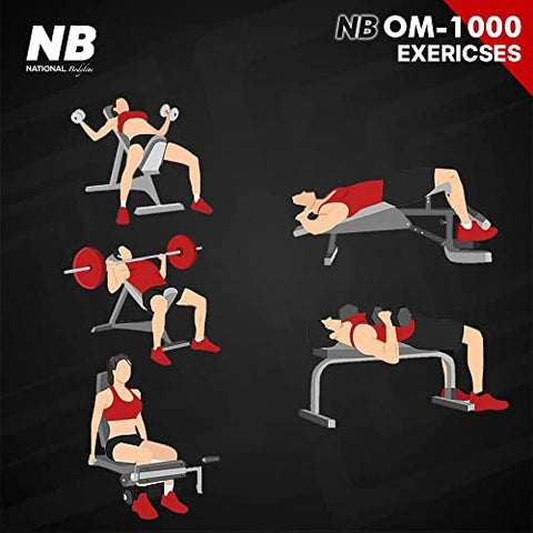 Image of National Bodyline Adjustable Weight Bench Full Body Workout, Foldable Inclined Decline Flat Strength Training Fitness with Leg Curl & Extension (Silver) - Max Weight Capacity on Crutches: 400 LB