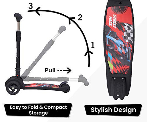 Image of R for Rabbit Road Runner Kick Scooter for Kids of Above 3 Years, Skating Scooter for Boys, Girls, Scratch Free LED PU Wheels, 4-Level Adjustable Handlebar & Foldable Design & Wide Standing Board, Weight Capacity 75Kgs ( Black)