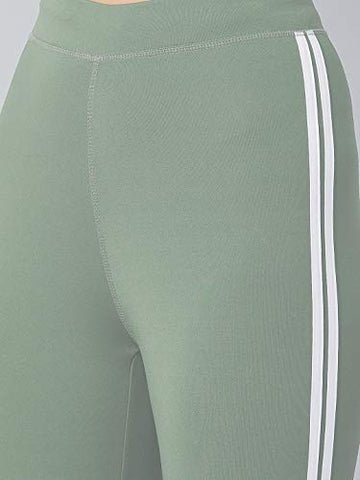 Image of BLINKIN Women's Skinny Fit Trackpants (4443-LIGHT-GREEN-30_Light olive with white stripes_Large)