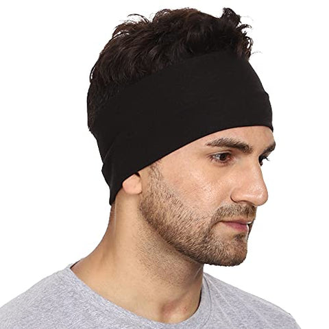 Image of Gajraj Wide, Moisture Wicking and Non-Slip Exercise Workout Cotton Headband for Men and Women (Black)