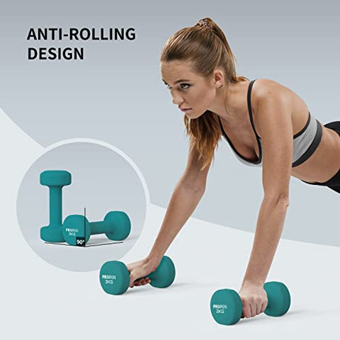 Image of PROIRON Neoprene Dumbbell with Rack Set 1kg/2kg/3kg - Home Exercise for Ladies Kids Arm Hand Weights Pilates Dumbbells