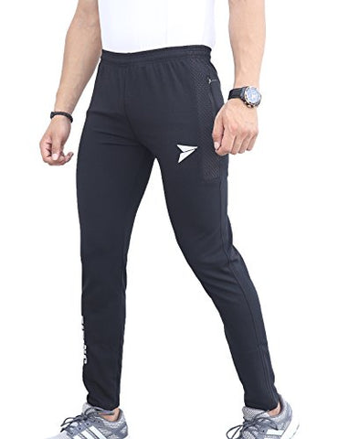 Image of FITINC Dobby Lycra Stylish Black Trackpant for Men with Two Side Zipper Pockets – Stretchable, Comfortable & Absorbent Slim Fit Track Pants for Gym Workout and Casual Wear