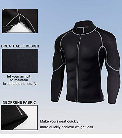 Image of Ursexyly Men Exercise Sweat Hot Dress Shirt, Sauna Suit Neoprene Slimming Fitness Jacket Gym Wear for Core Muscle Training (Black Exercise Shirt, L)
