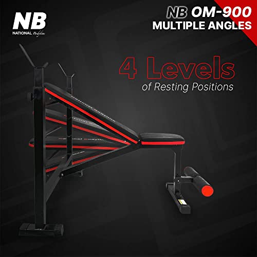 National Bodyline Adjustable Weight Bench Full Body Workout, Foldable Inclined Decline Flat Fitness Home Gym Bench without Leg Curl (Black) - Weight Limit : 400 LB