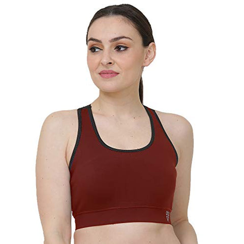 Image of Fenzy Styles Four Way Stretch Lycra Spandex Non Padded Wire Free Sports Bra for Women (Wine Red - Large)