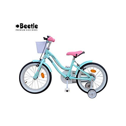 Image of Beetle Bubblegum, 16T, Kids Bike for 5-7 Year olds, Single Speed Cycle with Front Basket and Support Wheels, Height: 3 feet to 4 feet, Blue.