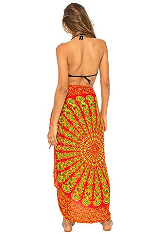 Image of Back From Bali Womens Beach Swimsuit Bikini Cover Up Wrap and Clip Sarong Peacock Gaza Red
