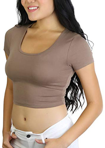 Image of ToBeInStyle Women's Basic Crop-Tee - Mocha - Medium
